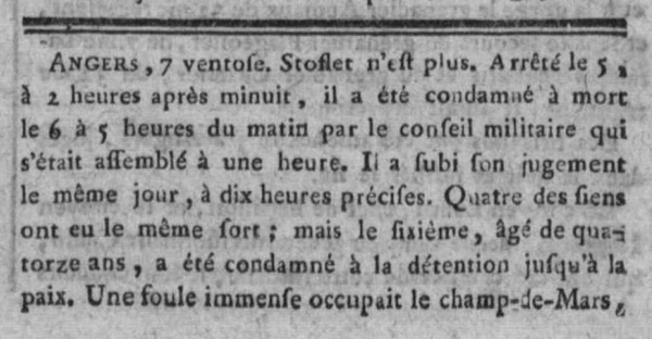 25 février 1796, l'exécution de Stofflet 25 février 1796, l'exécution de Stofflet