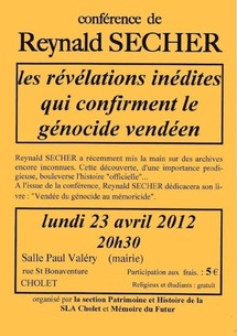 Conférence de Reynald Secher à Cholet le 23 avril 2012