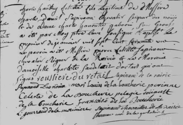 L'acte de baptême de Sapinaud de La Rairie L'acte de baptême de Sapinaud de La Rairie
