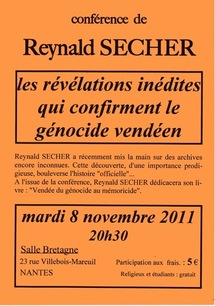 Conférence de Reynald Secher à Nantes le 8 novembre Conférence de Reynald Secher à Nantes le 8 novembre