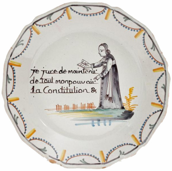 Lot n°219, assiette à bord, faïence de Nevers, diamètre 22,7 cm, estimation 300 à 500 € Lot n°219, assiette à bord, faïence de Nevers, diamètre 22,7 cm, estimation 300 à 500 €
