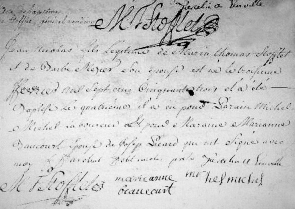 Acte de baptême de Jean Nicolas Stofflet Acte de baptême de Jean Nicolas Stofflet