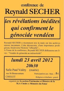 Conférence de Reynald Secher à Cholet le 23 avril 2012 Conférence de Reynald Secher à Cholet le 23 avril 2012