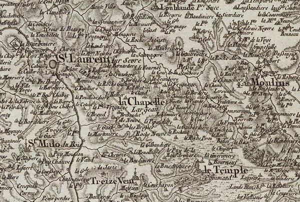 Carte de Cassini (XVIIIe siècle) – La Chapelle-Largeau et ses environs Carte de Cassini (XVIIIe siècle) – La Chapelle-Largeau et ses environs