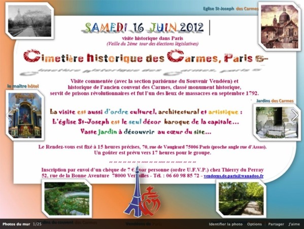 Programme de la visite des Carmes de Paris, samedi 16 juin 2012 (cliquez sur l'image pour l'agrandir) Programme de la visite des Carmes de Paris, samedi 16 juin 2012 (cliquez sur l'image pour l'agrandir)