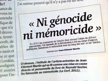 Reynald Secher et les attaques de Jean-Clément Martin : Secher fait le point dans le dernier N° de la NRH Reynald Secher et les attaques de Jean-Clément Martin : Secher fait le point dans le dernier N° de la NRH