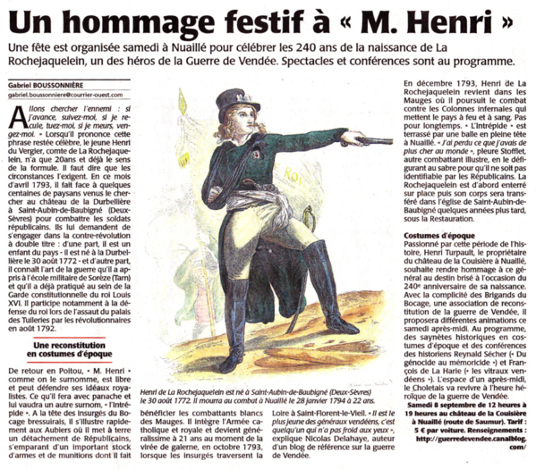 La manifestation en l'honneur d'Henri de La Rochajaquelein à La Couisière. La manifestation en l'honneur d'Henri de La Rochajaquelein à La Couisière.