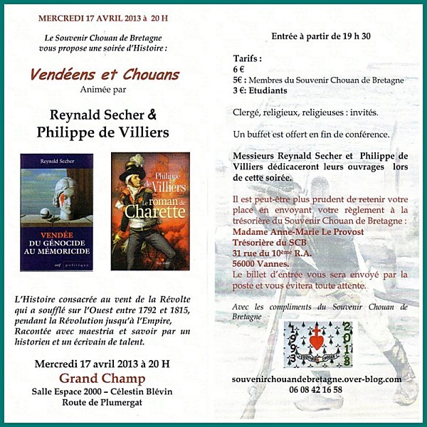 Conférence de Reynald Secher et Philippe de Villiers dans le Morbihan Conférence de Reynald Secher et Philippe de Villiers dans le Morbihan