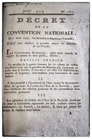 Exemplaire du décret du 1/08/1793 – Archives privées de l'auteur Exemplaire du décret du 1/08/1793 – Archives privées de l'auteur