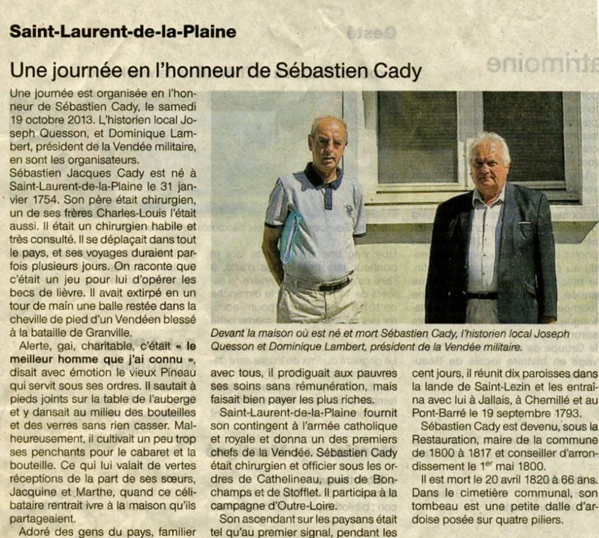Vendée Militaire organise une Journée vendéenne en l'honneur de Sébastien Cady Vendée Militaire organise une Journée vendéenne en l'honneur de Sébastien Cady