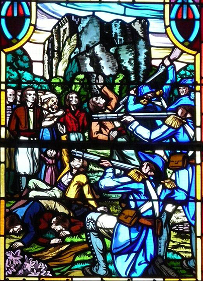 « dans L’instant : L’église a été couverte de leur morts, pas un n’est échapé a nottre juste vengence ; on n'a jamais vu boucherie pareille. » « dans L’instant : L’église a été couverte de leur morts, pas un n’est échapé a nottre juste vengence ; on n'a jamais vu boucherie pareille. »