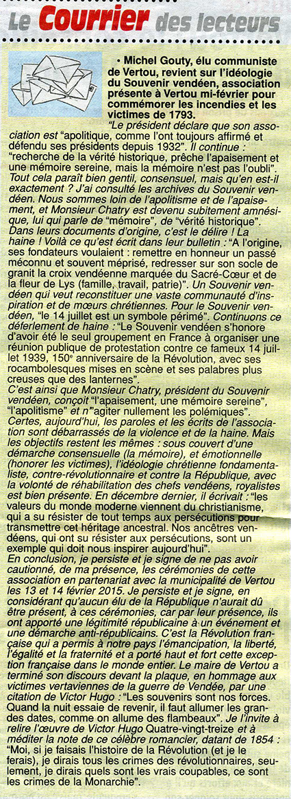 texte publié sur le site Facebook du Souvenir Vendéen texte publié sur le site Facebook du Souvenir Vendéen