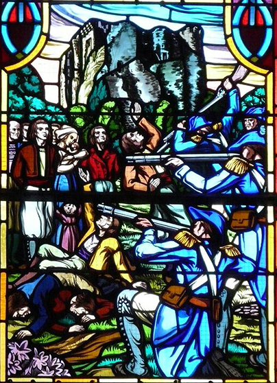 « dans L’instant : L’église a été couverte de leur morts, pas un n’est échapé a nottre juste vengence ; on n'a jamais vu boucherie pareille. » « dans L’instant : L’église a été couverte de leur morts, pas un n’est échapé a nottre juste vengence ; on n'a jamais vu boucherie pareille. »