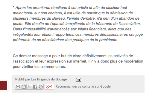 l'opacité inexpliquée de la trésorerie de l'association.